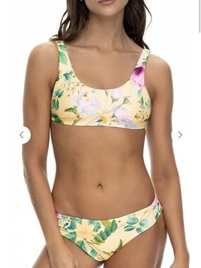 Yellow Floral Scoop Bikini Set - Women's Two-Piece Swim